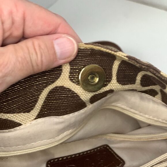 Relic Cream Brown Giraffe Print Canvas Tortoise Shell Shoulder Satchel Handbag - Picture 8 of 16